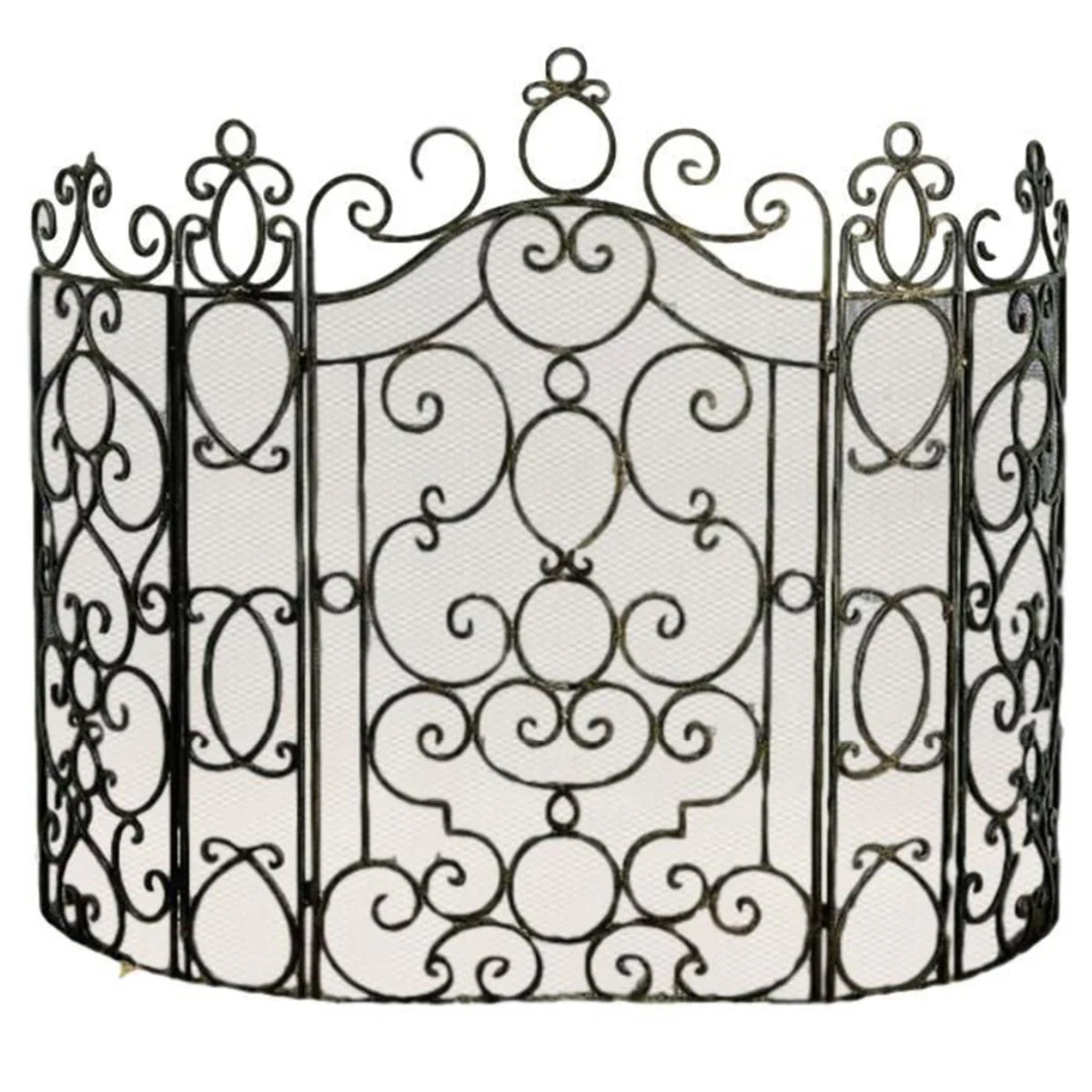Three-panel folding wrought iron fireplace screen