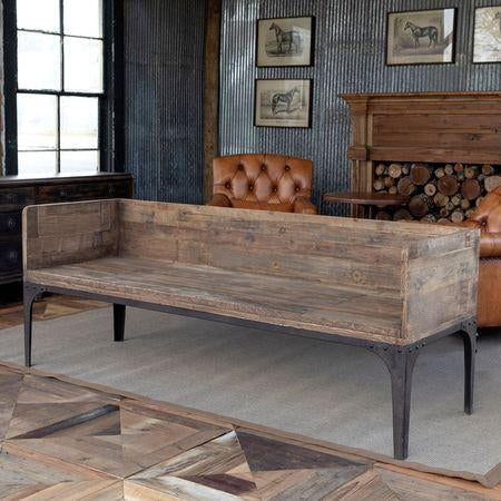 Wood and iron bench for dining or living spaces