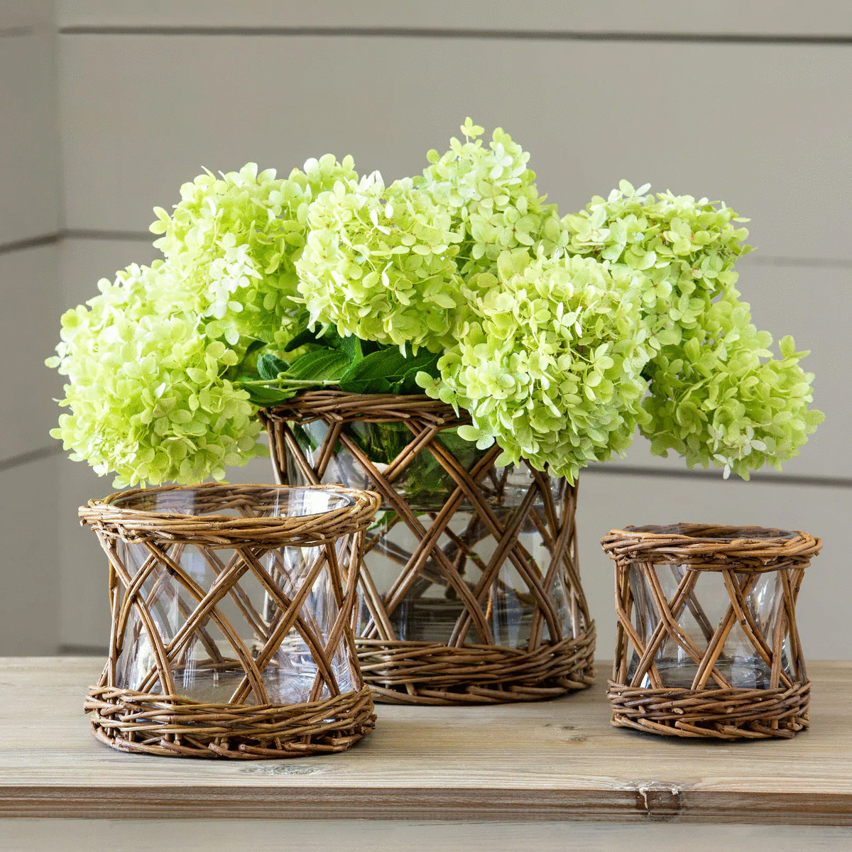 Decorative glass vessels styled with flowers