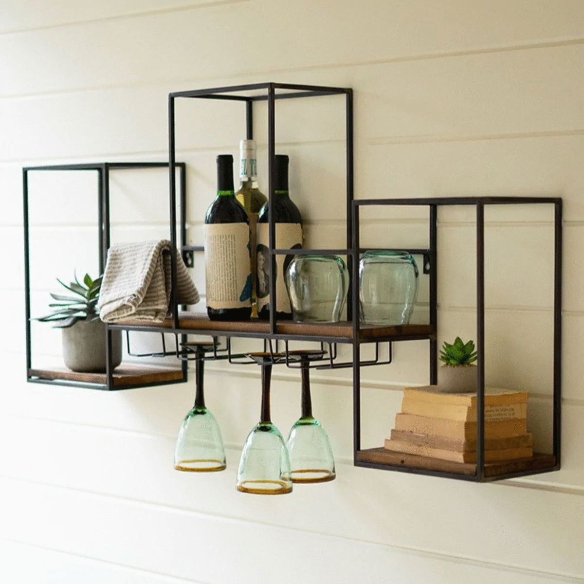 Decorative metal wine storage and bottle display