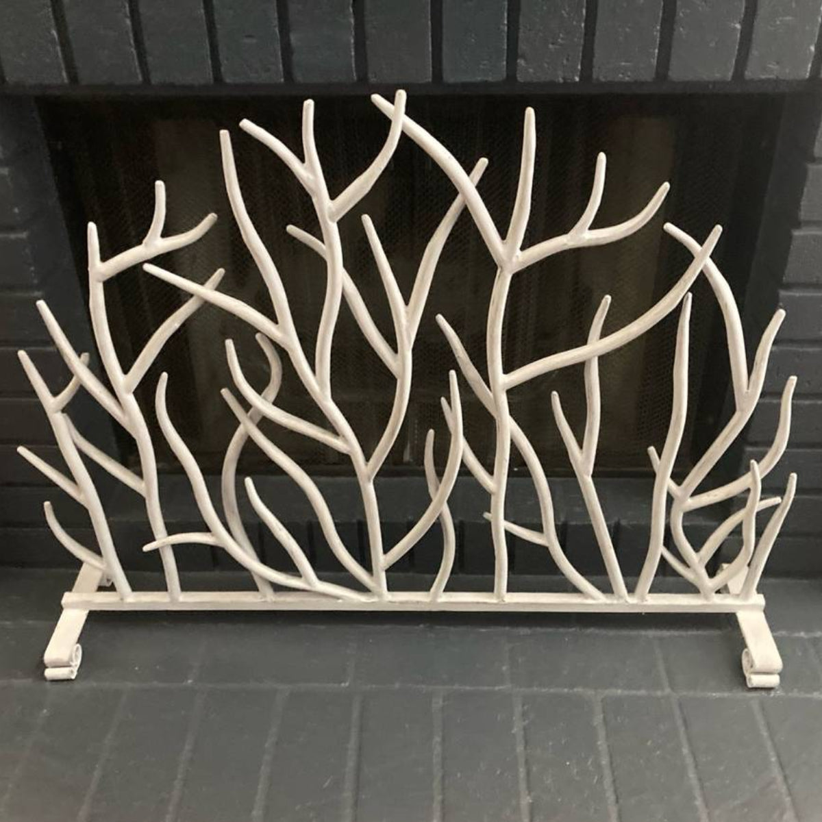 Antique White Branch Fireplace Screen