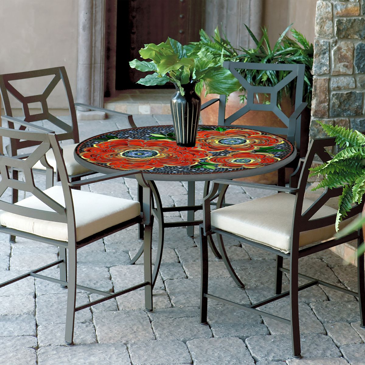 Zinnia Mosaic Patio Table-Iron Accents