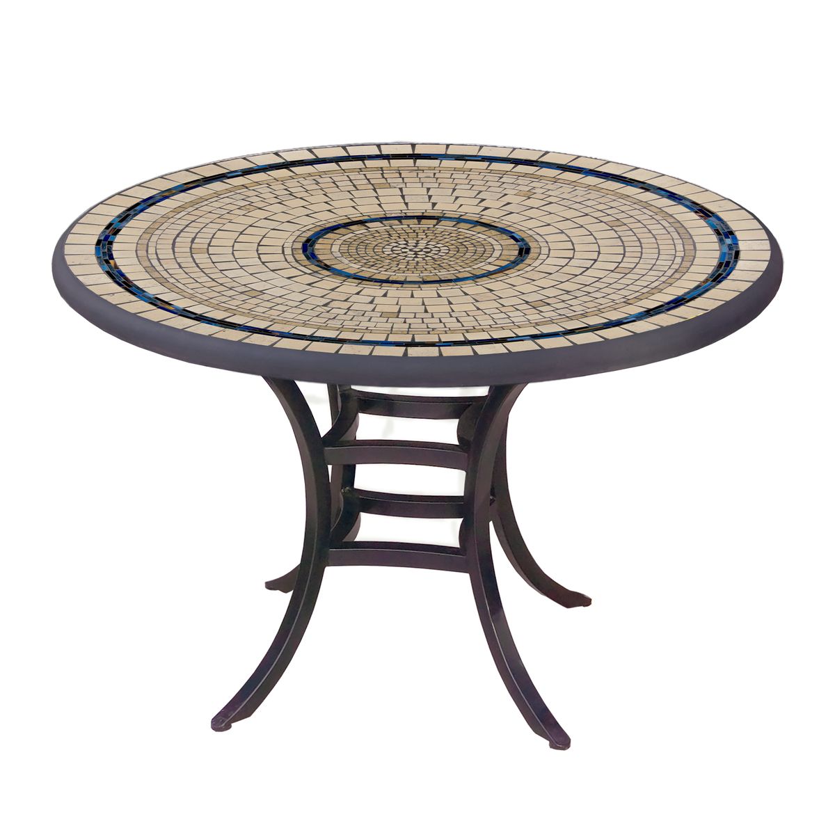 Slate Stone Mosaic Patio Table-Iron Accents