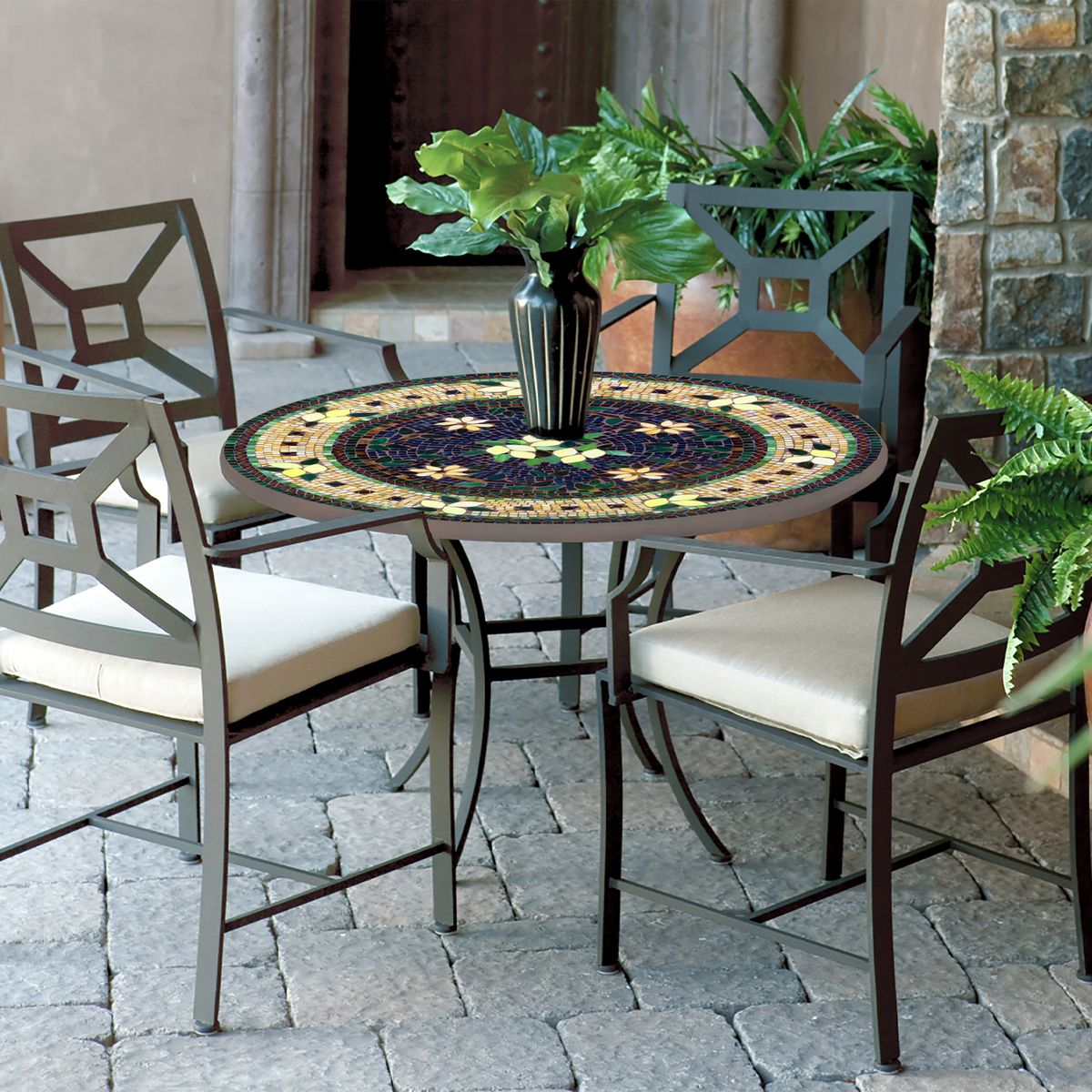 Tuscan Lemons Mosaic Patio Table-Iron Accents