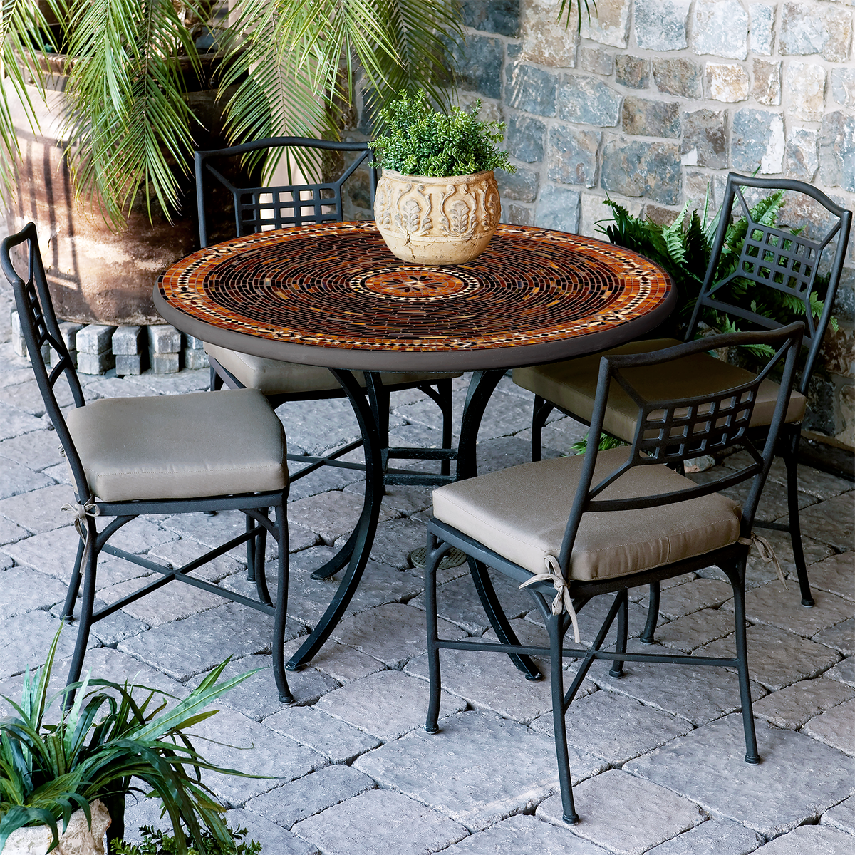 Mahogany Atlas Mosaic Patio Table-Iron Accents