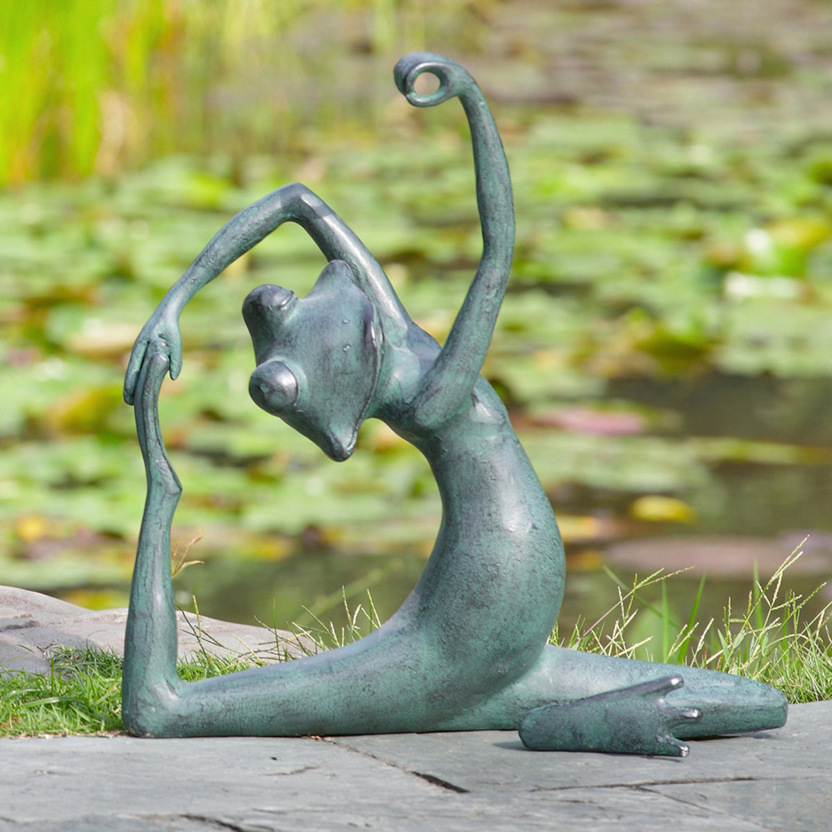 Zen meets whimsy with this flexible frog statue. A charming cast metal yoga pose for gardens, patios, or peaceful outdoor corners.

