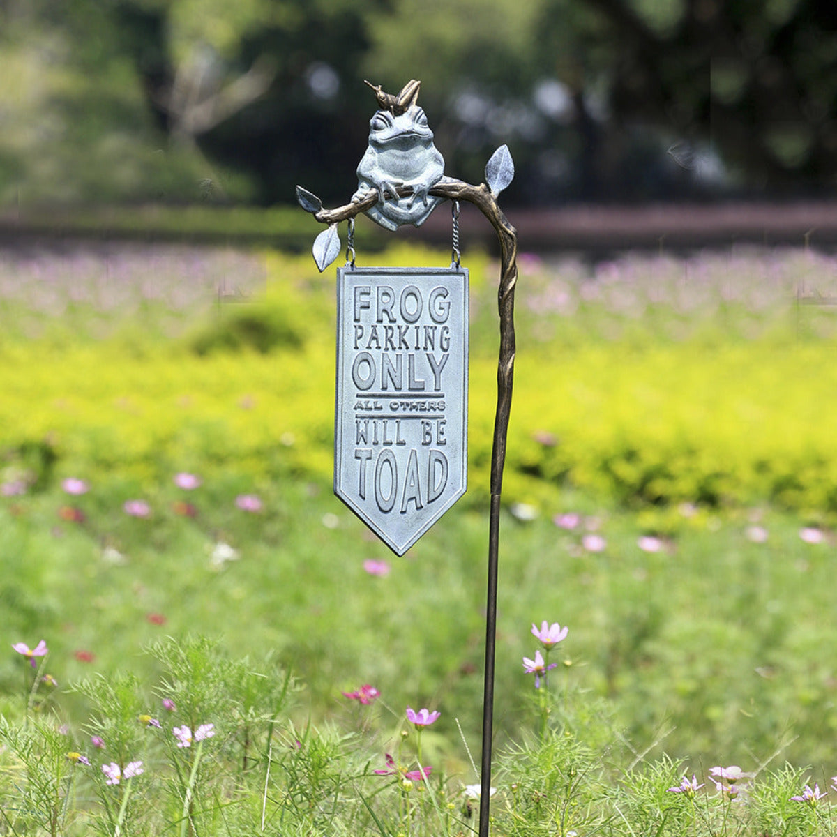 Decorative frog parking garden stake and outdoor sign
