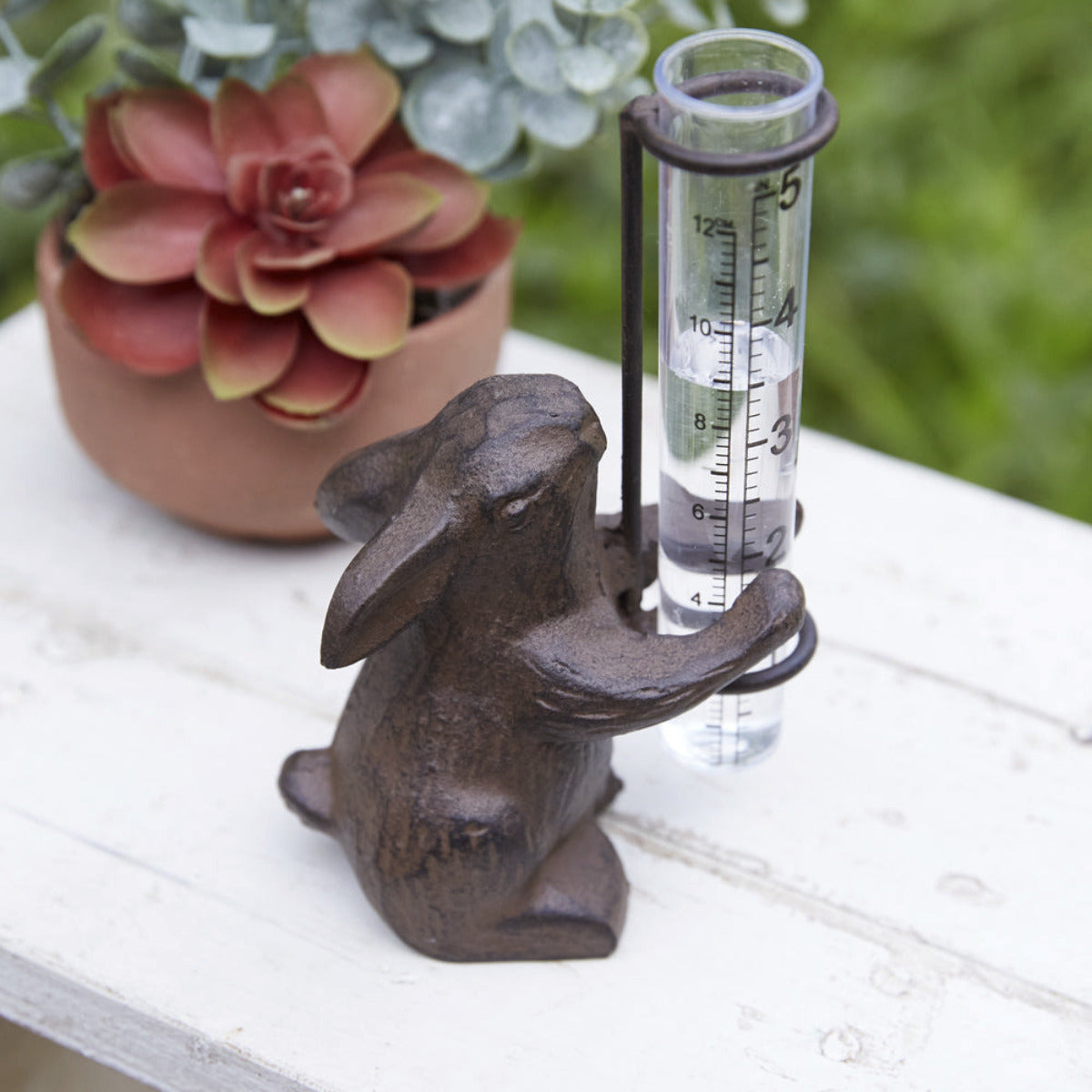 Rustic Bunny Rain Gauge