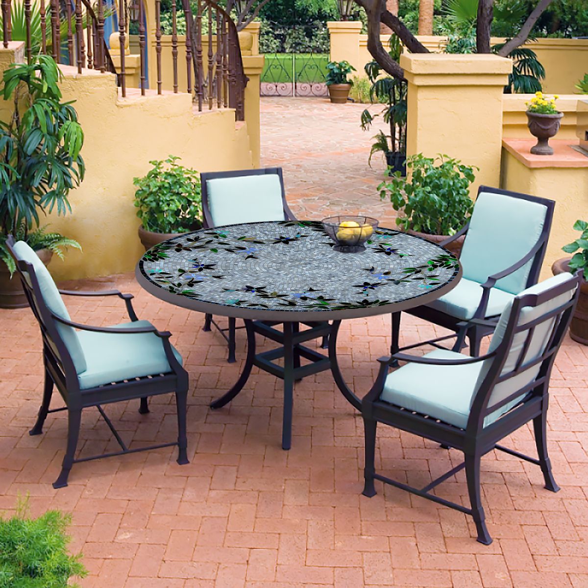 Royal Hummingbird Mosaic Patio Table-Iron Accents
