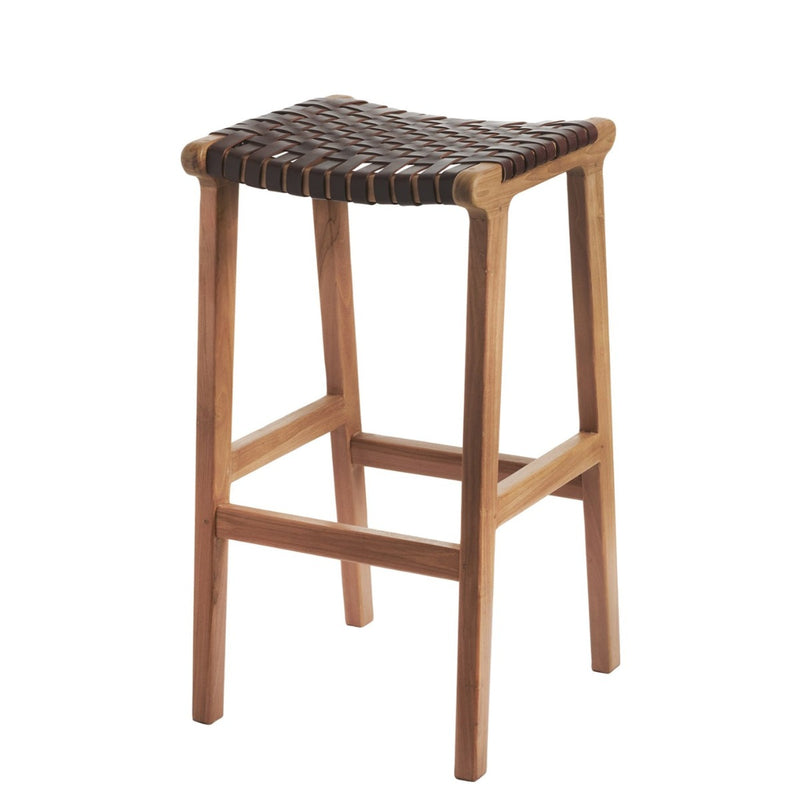 Woven Leather Bar Stool Iron Accents
