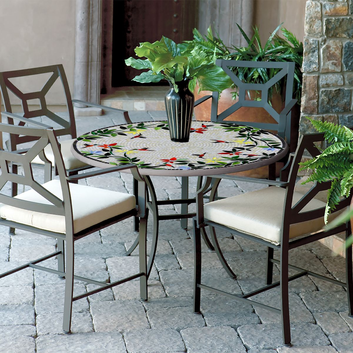 Hummingbird Mosaic Patio Table-Iron Accents