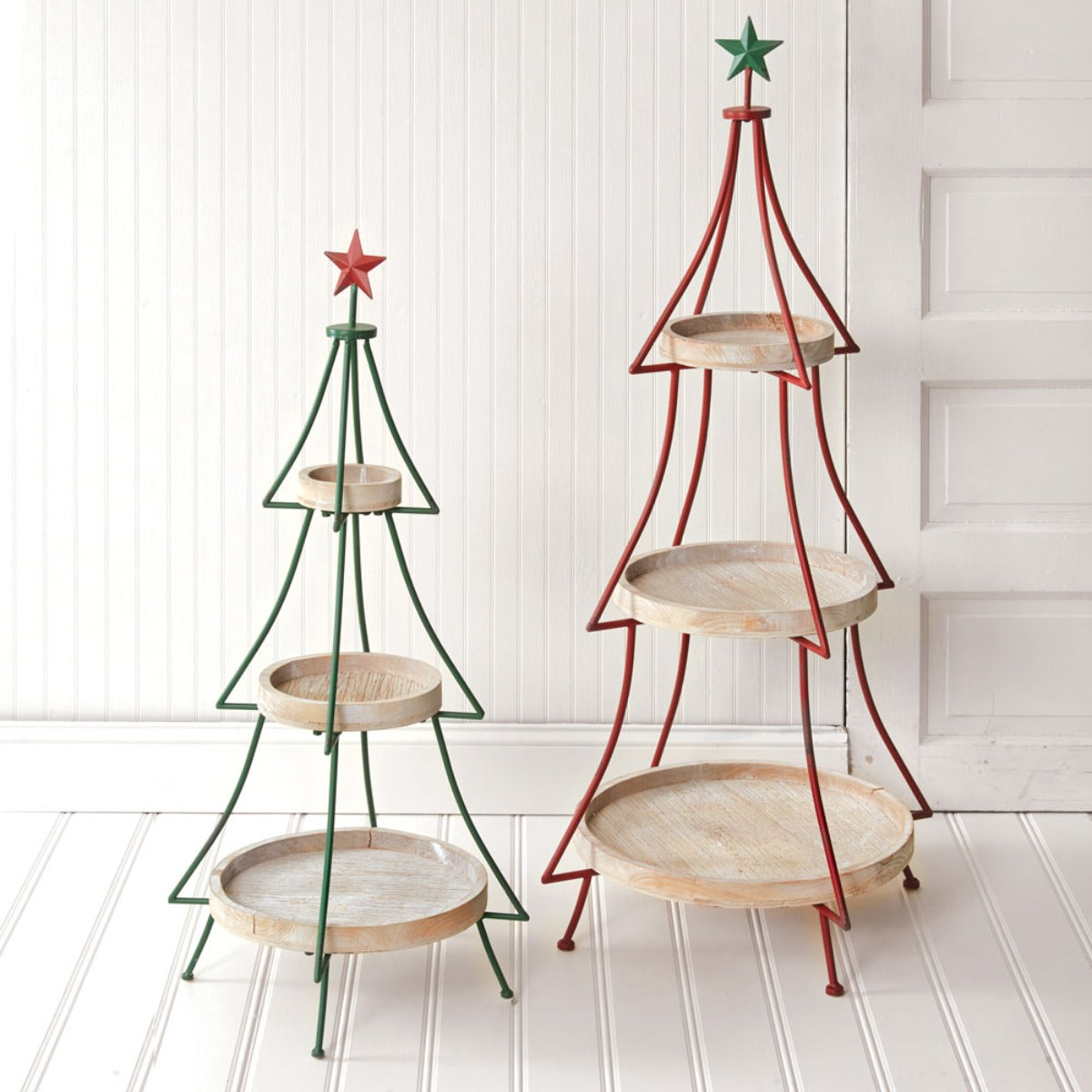 Set of Two Tiered Christmas Tree Display Stands