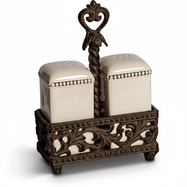 Acanthus Salt & Pepper Shakers – Ceramic Set - Iron Accents