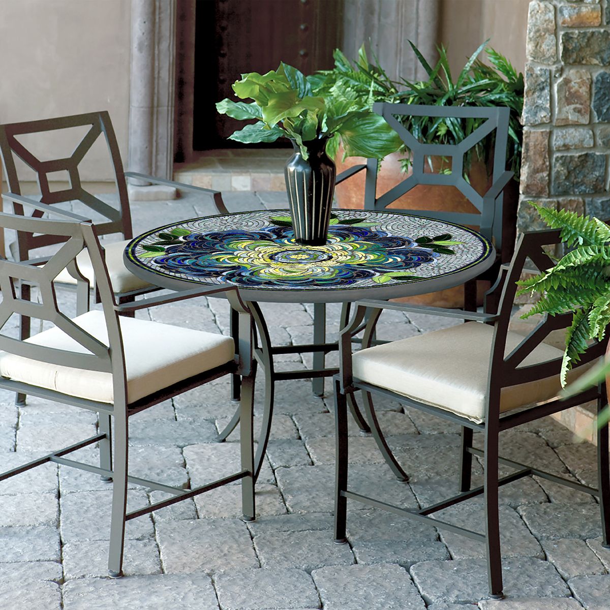 Giovella Mosaic Patio Table-Iron Accents