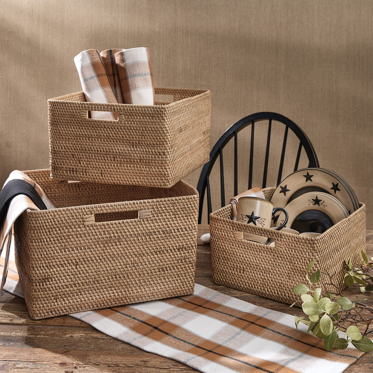 Harvest Woven Rattan Basket Set