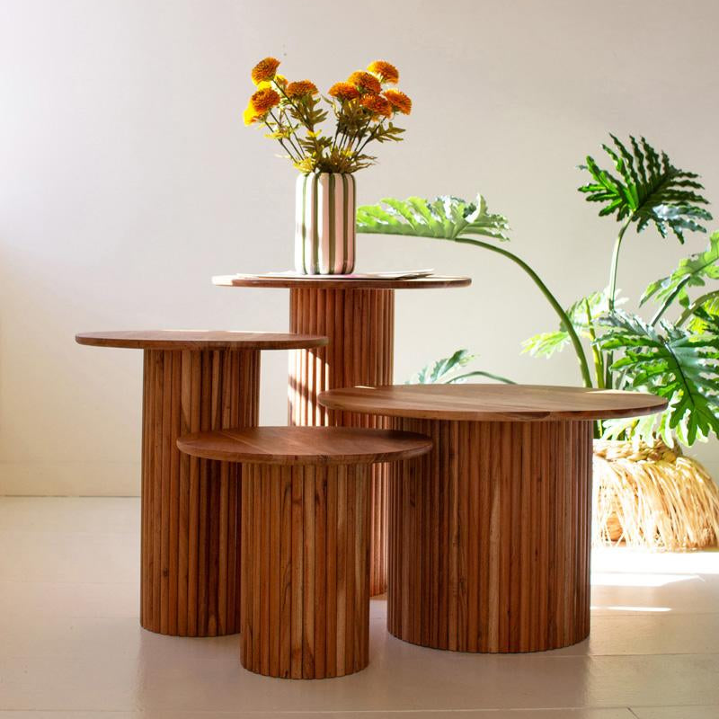 Acacia Wood Tambour Accent Tables
