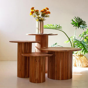 Acacia Wood Tambour Accent Tables