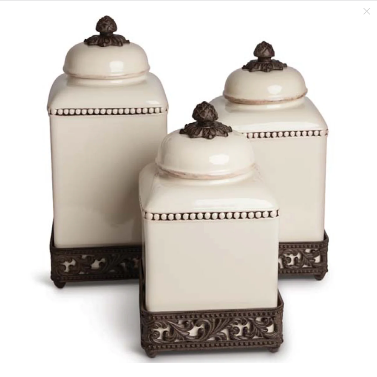 Acanthus Square Canister Set – with Metal Base