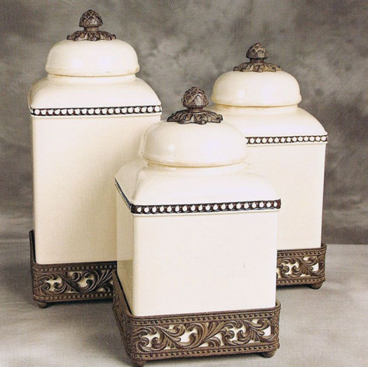 Acanthus Square Canister Set – with Metal Base