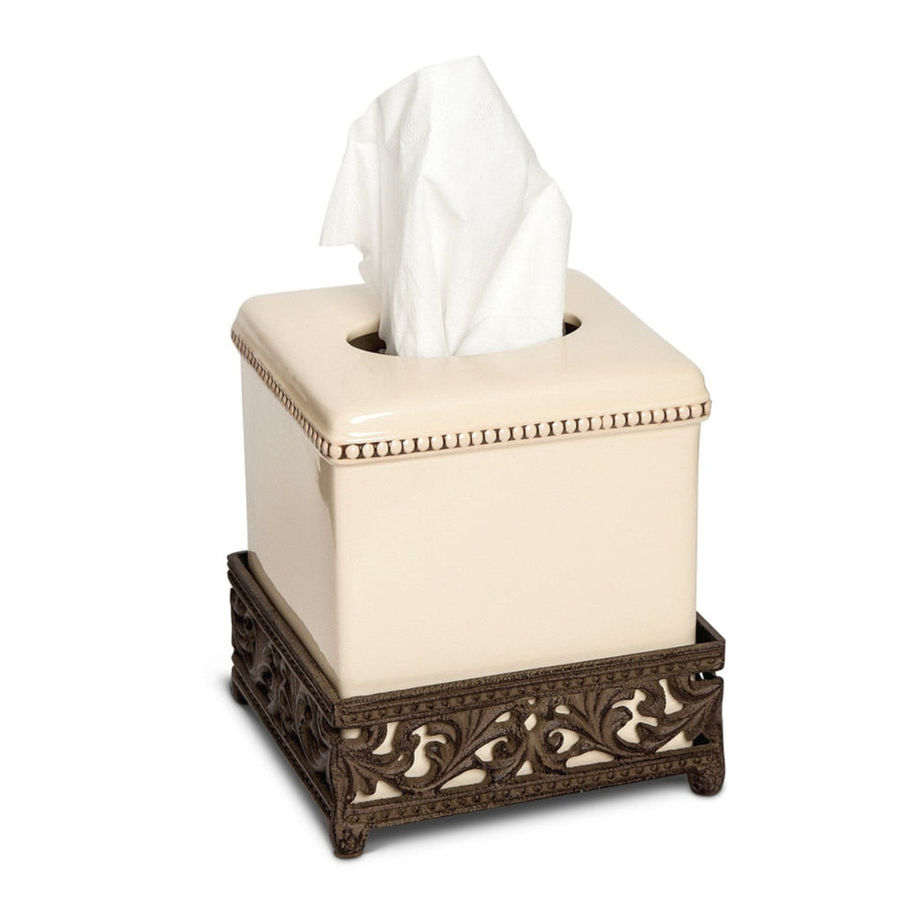 Acanthus Tissue Box Cover – Ceramic & Metal Cover - Iron Accents