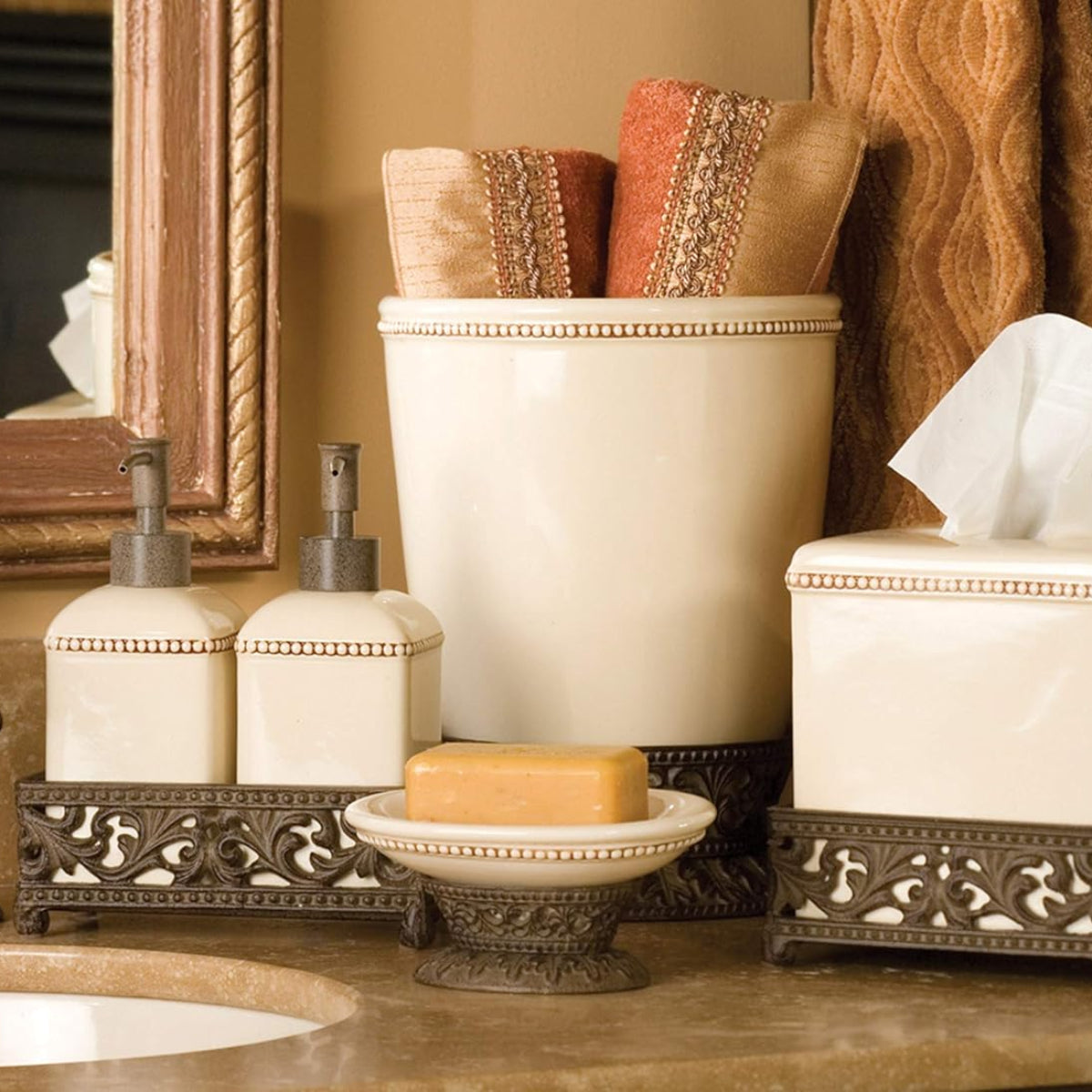 Acanthus Waste Basket – Decorative Metal & Ceramic Bin