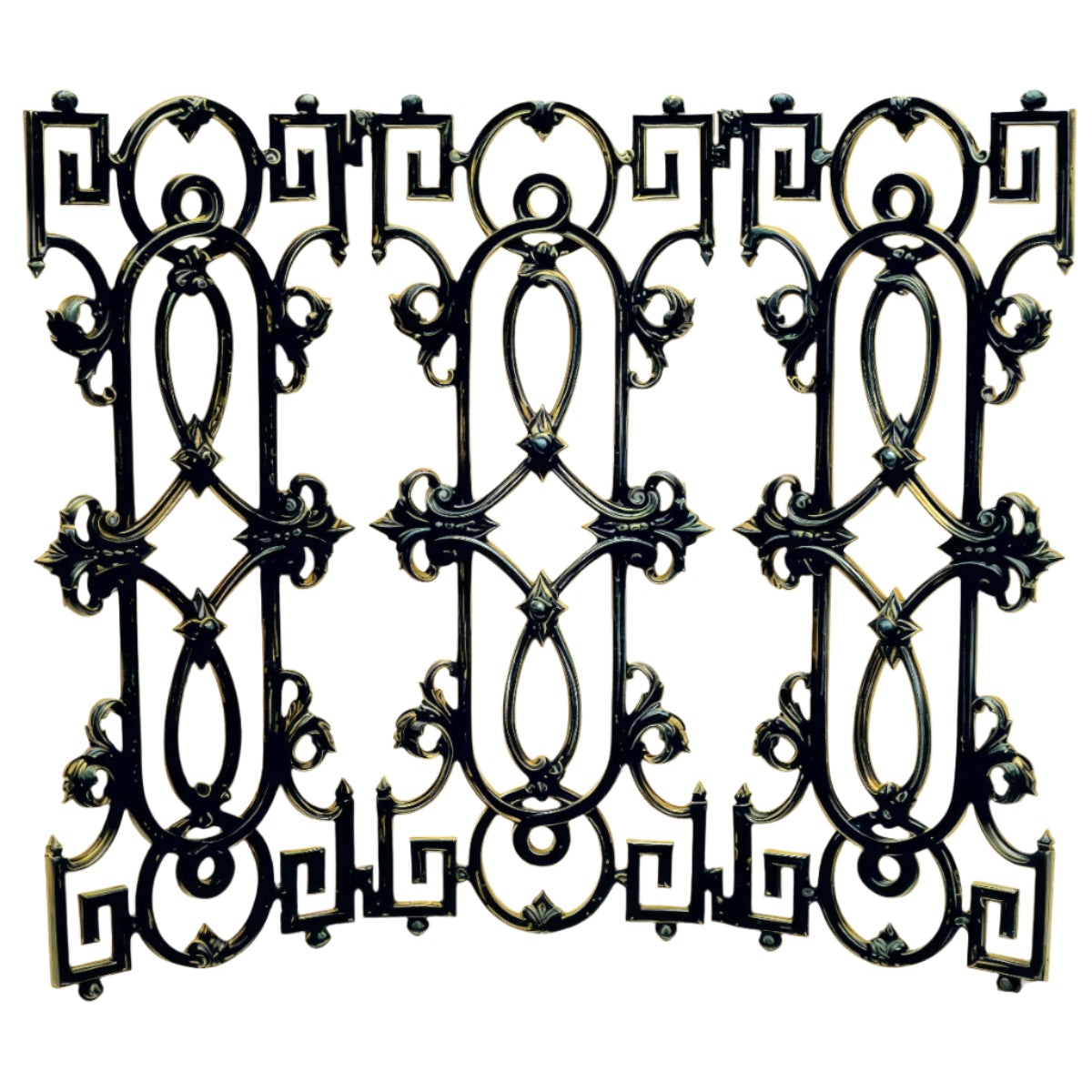 Decorative metal panel with intricate patterns on a white background