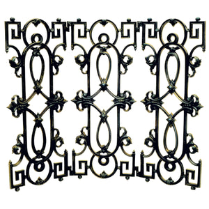 Decorative metal panel with intricate patterns on a white background