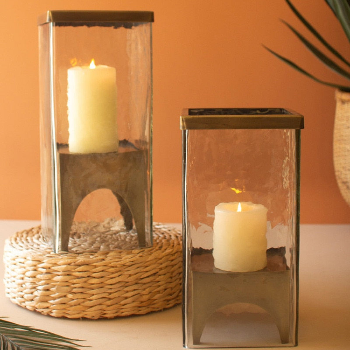 Anchor Glow Square Glass Hurricane Set