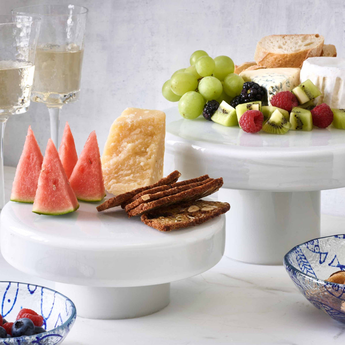 Arella Glass Risers – Elegant Mouth-Blown Glass Pedestals - Iron Accents