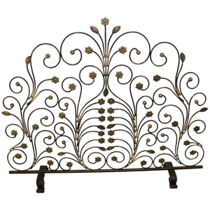 Art Nouveau Floral Iron Fireplace Screen