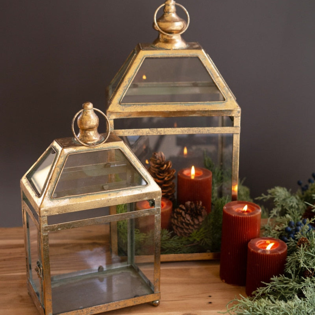 Ashbourne Antique Gold Lantern Set