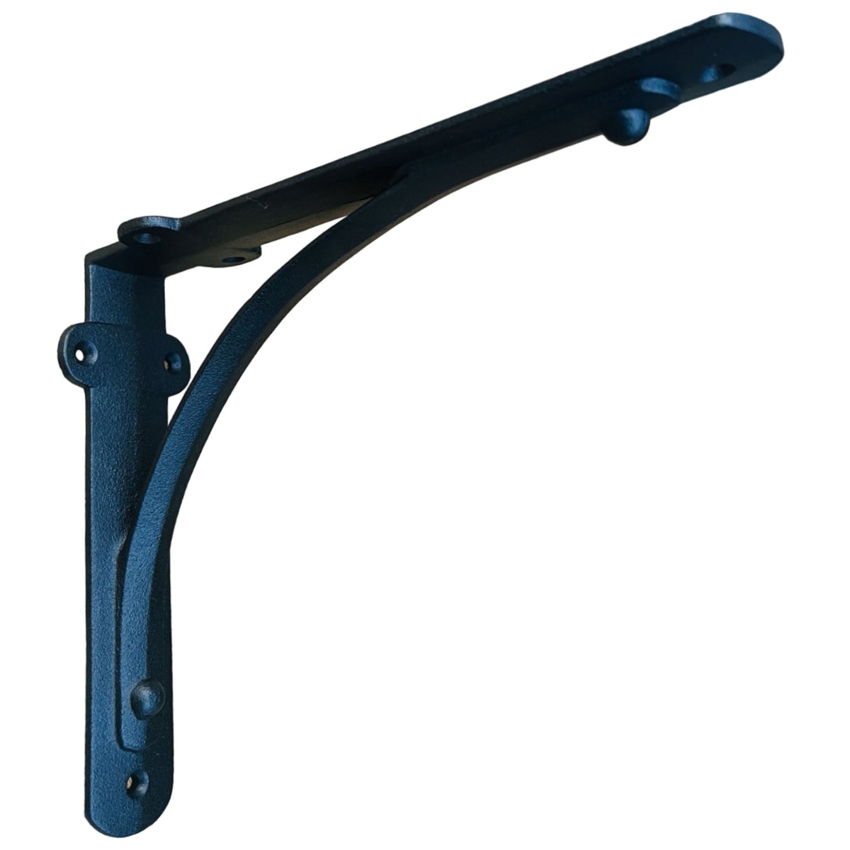 A black cast iron corner bracket with a textured finish, shown on a plain white background.