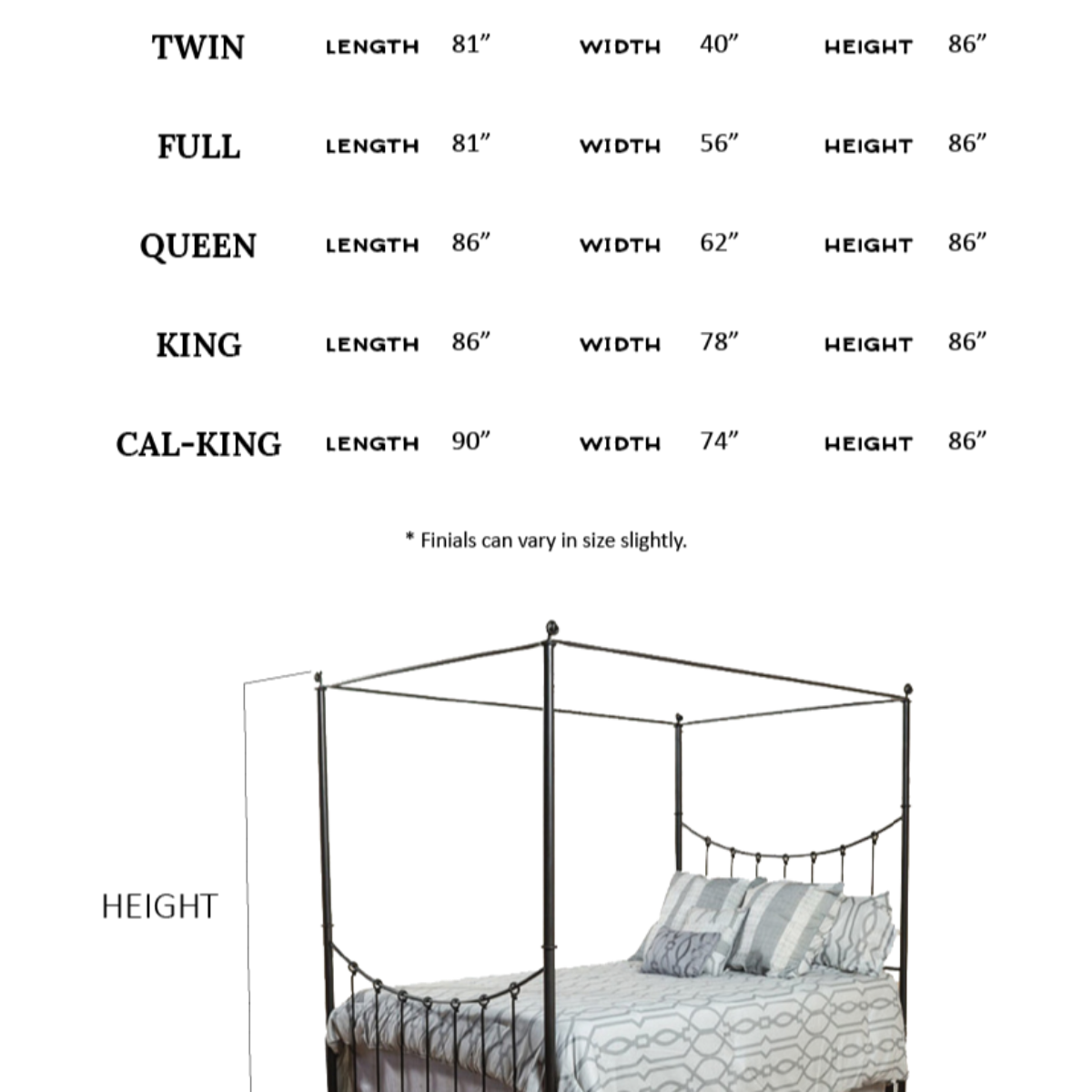 Ashmere Iron Canopy Bed Measurements