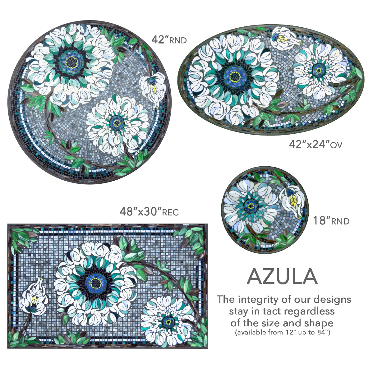 Azula Mosaic Table Top Sizes