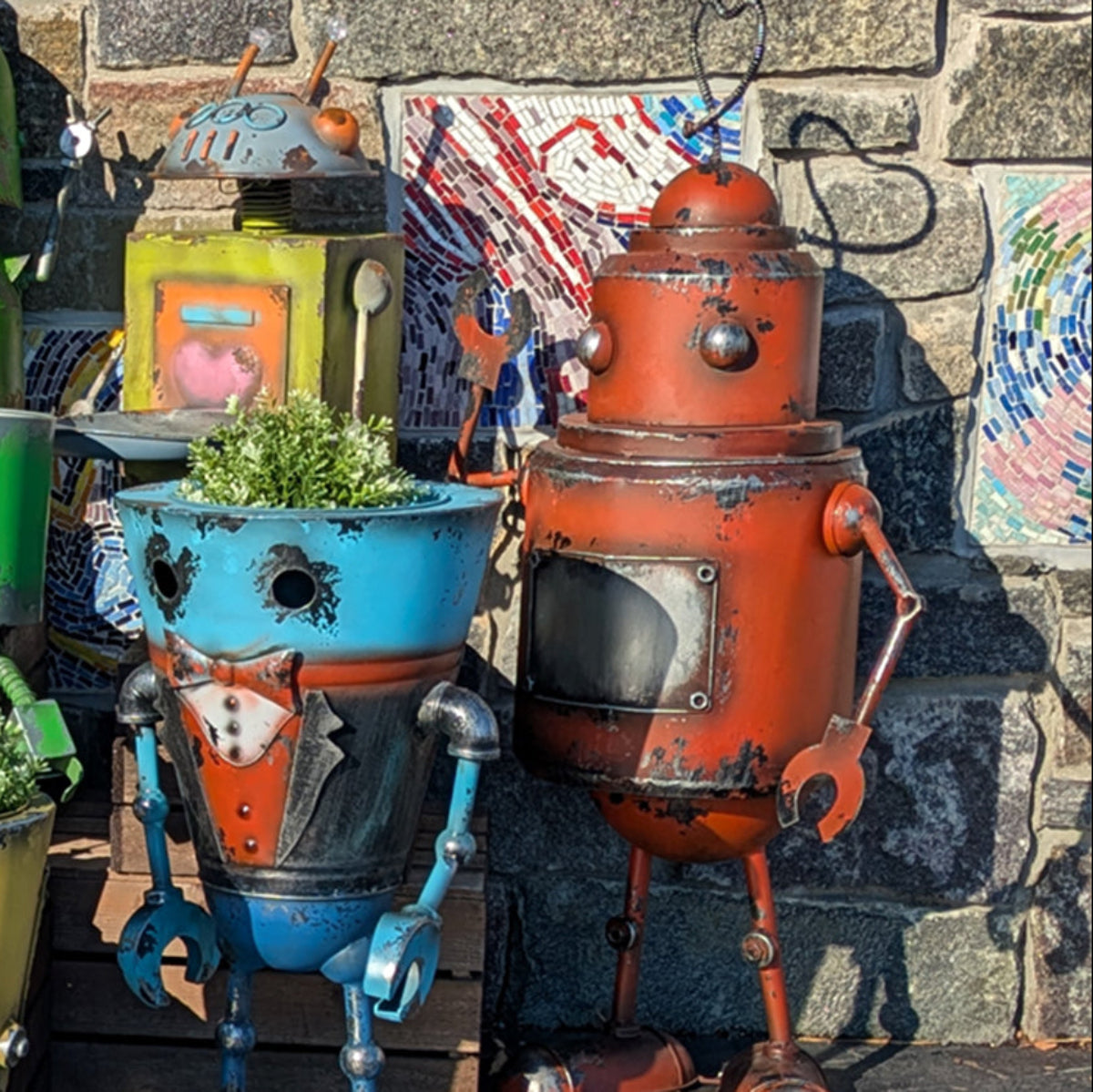 robot succulent planter AuroraByte, Metal Robot Planter
