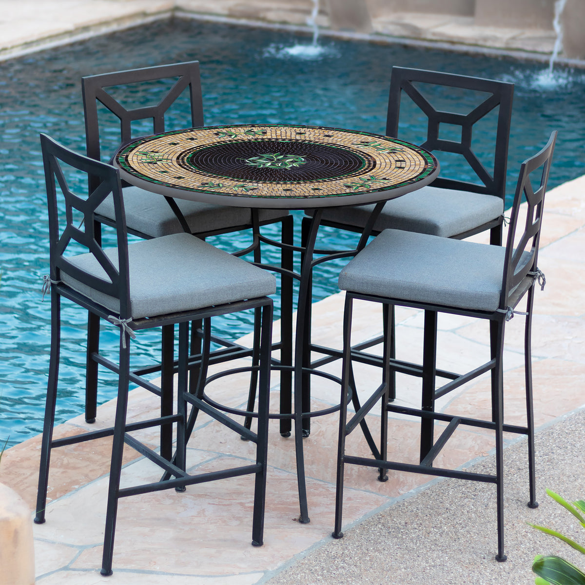 Black Olives Mosaic High Dining Set