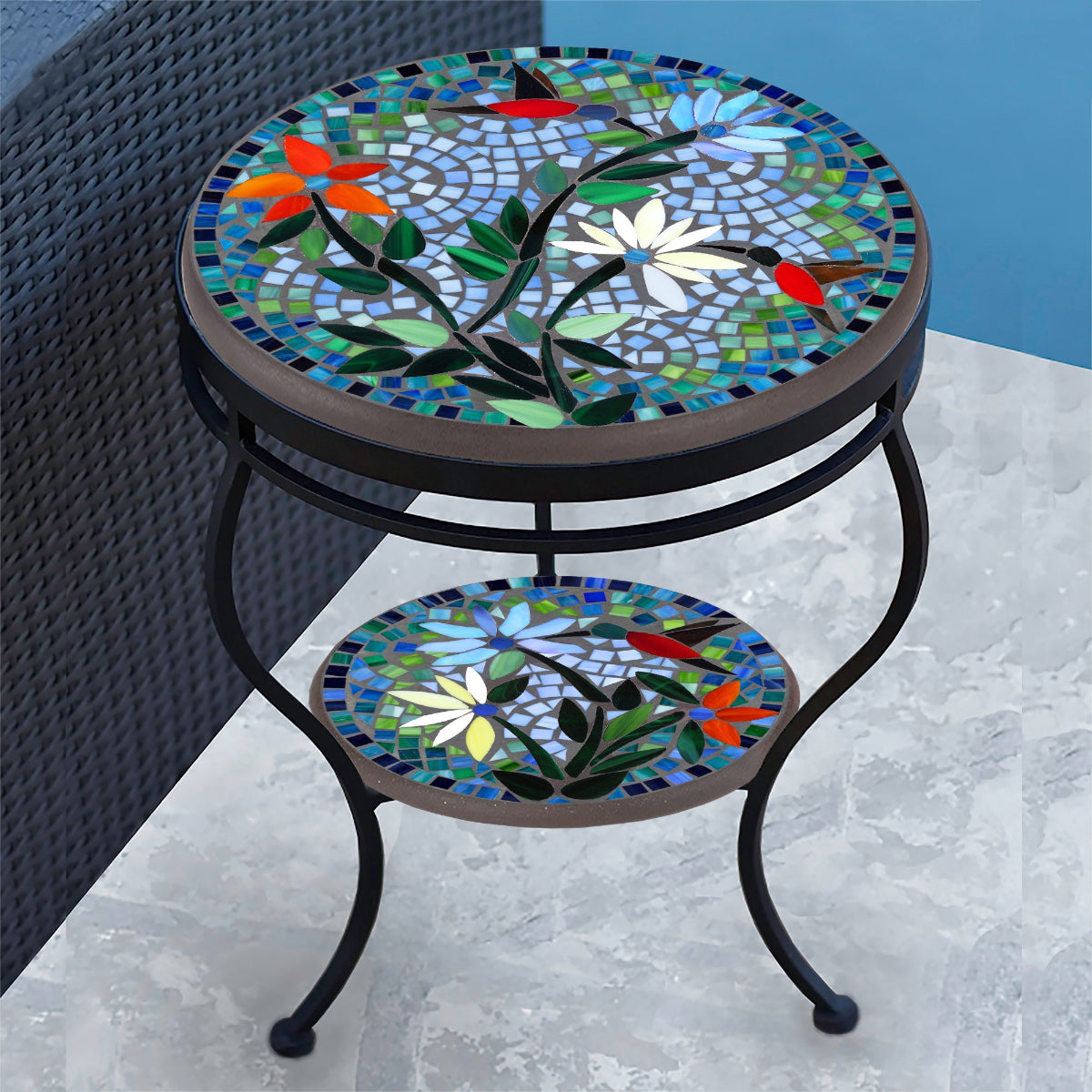 Blue Sky Hummingbird Mosaic Side Table - Tiered