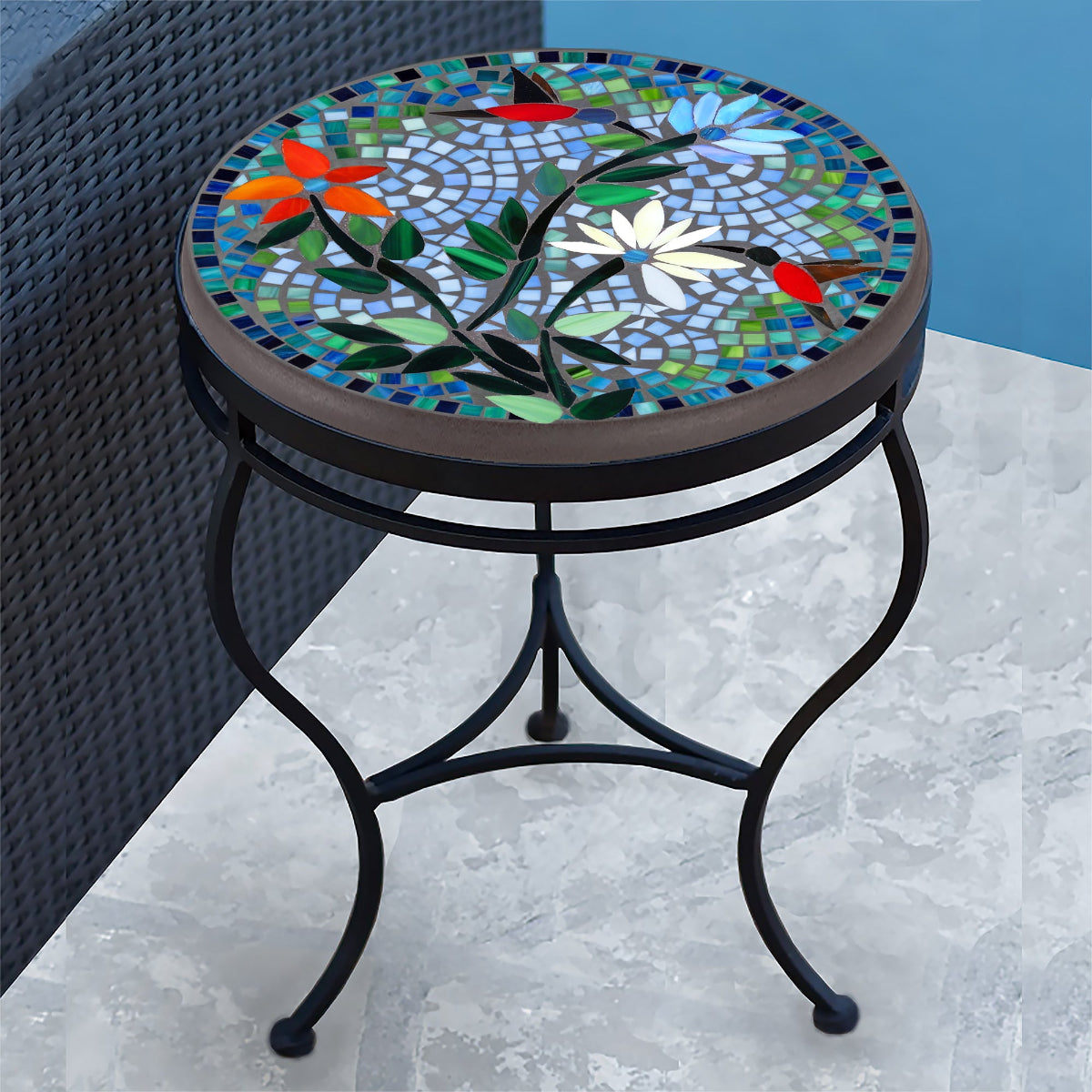Blue Sky Hummingbird Mosaic Side Table