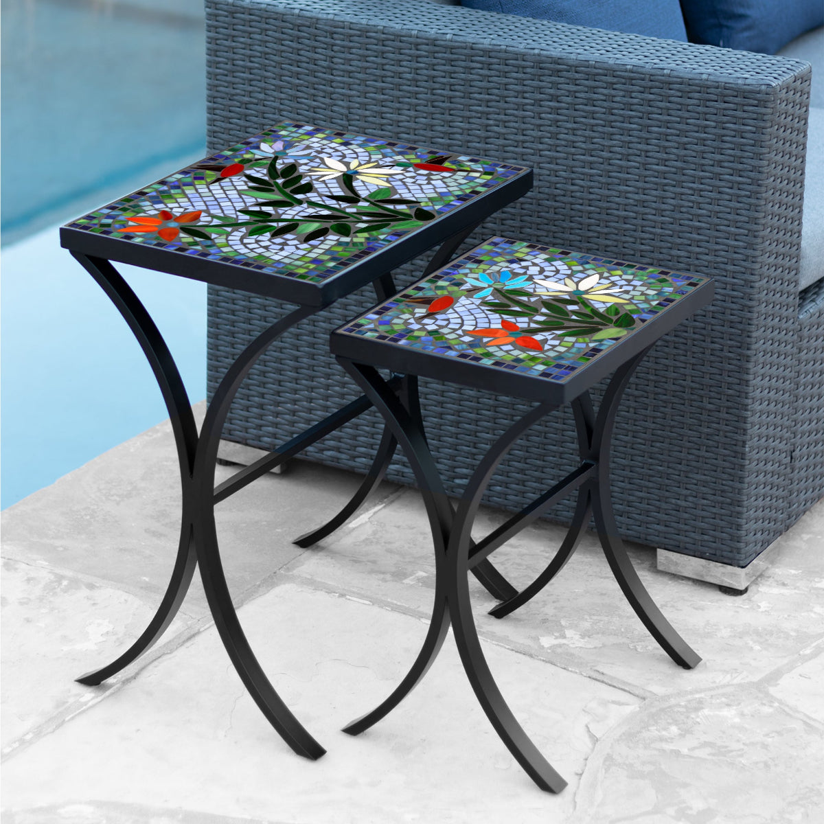 Blue Sky Hummingbird Mosaic Nesting Tables