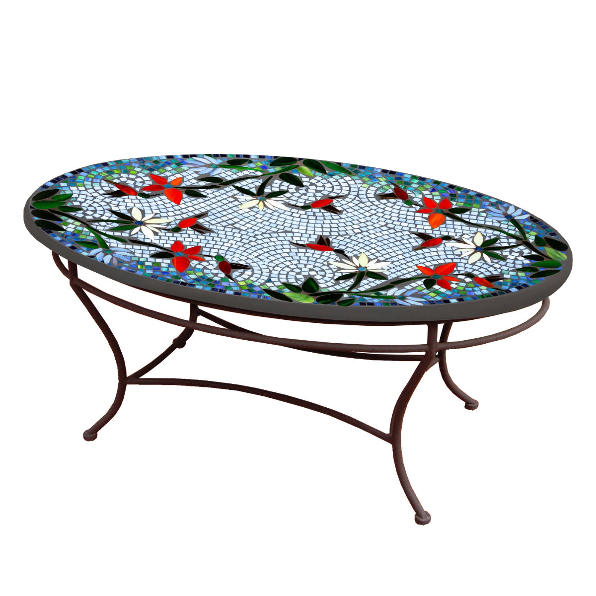 Blue Sky Hummingbird Mosaic Coffee Table - Oval