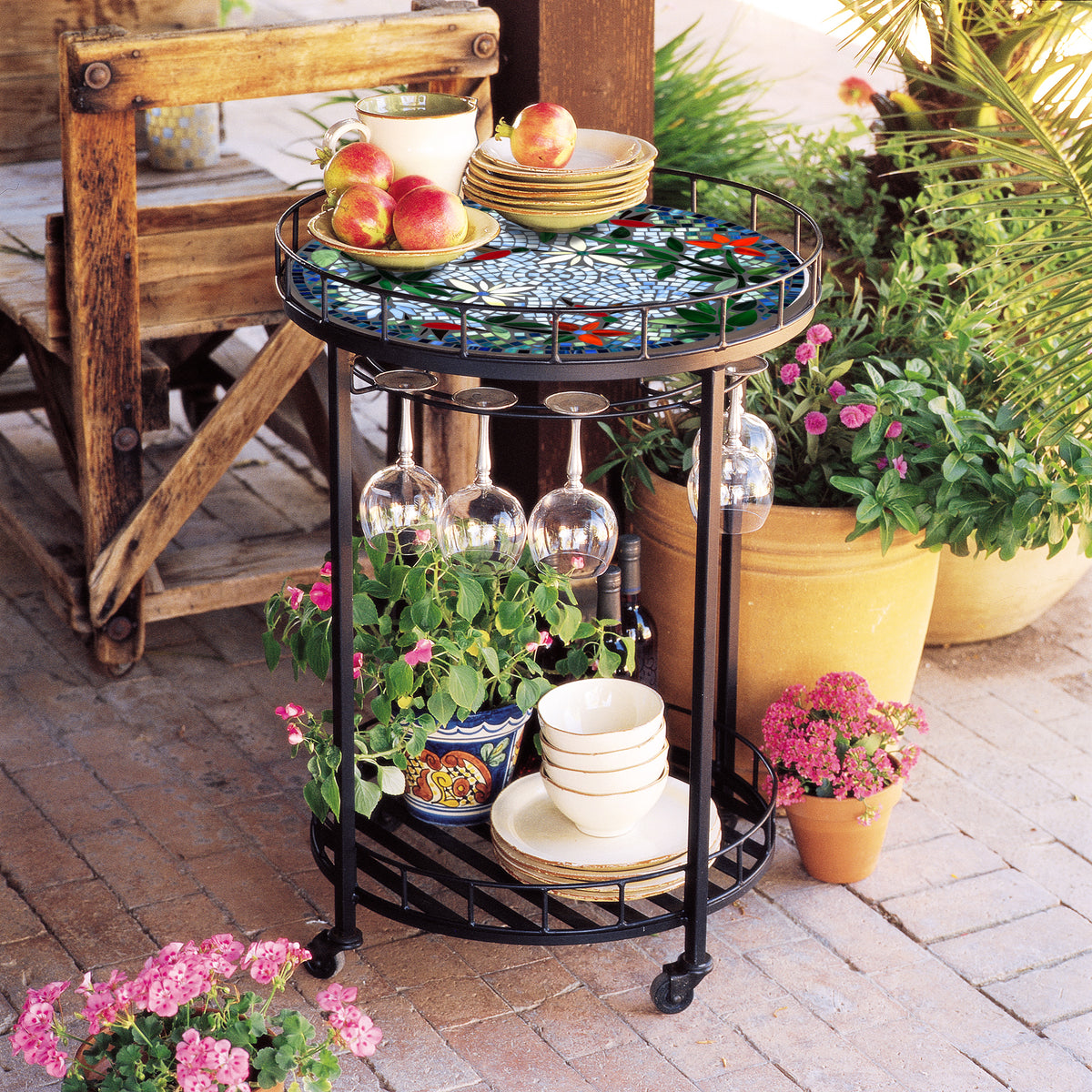 Blue Sky Hummingbird Mosaic Serving Cart