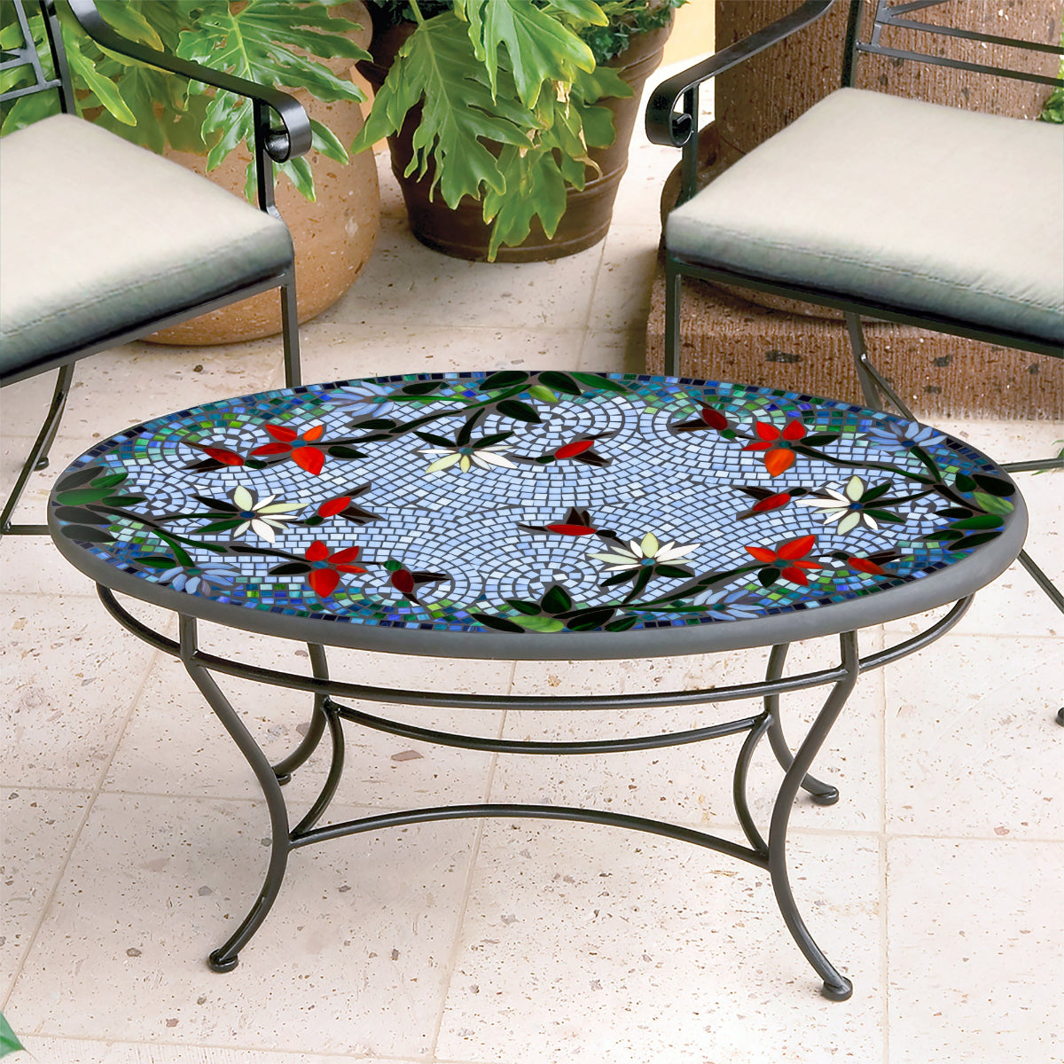 Blue Sky Hummingbird Mosaic Coffee Table - Oval