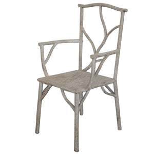 Chair with a wooden frame and woven seat on a white background