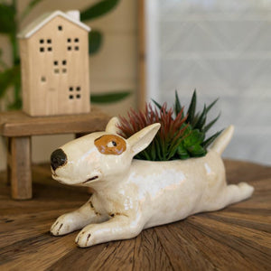 White Ceramic Bull Terrier Planter