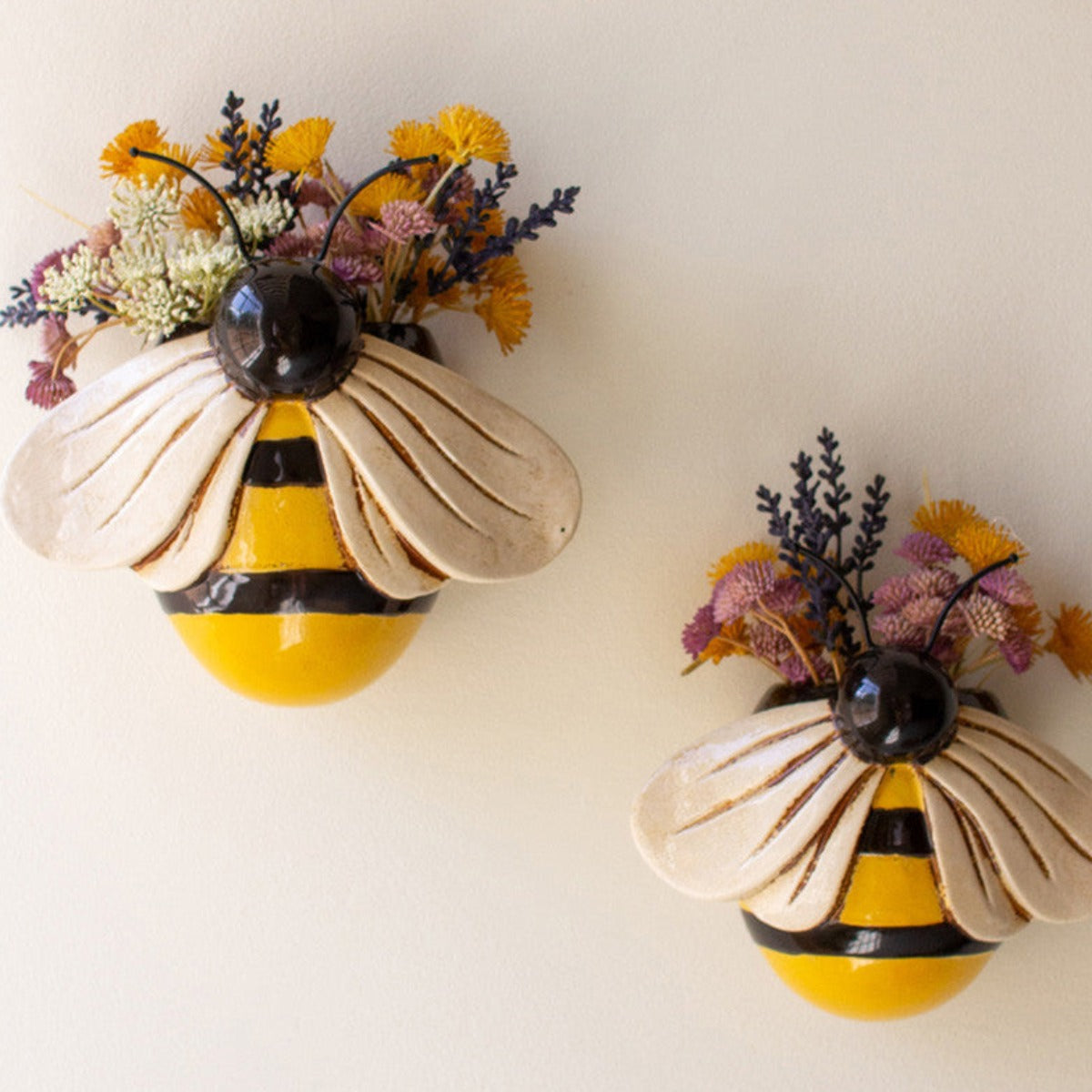 bee ceramic plant pots Bee Buddies Wall Planters - Set of 2 Ceramic Bees | Whimsical Wall Decor