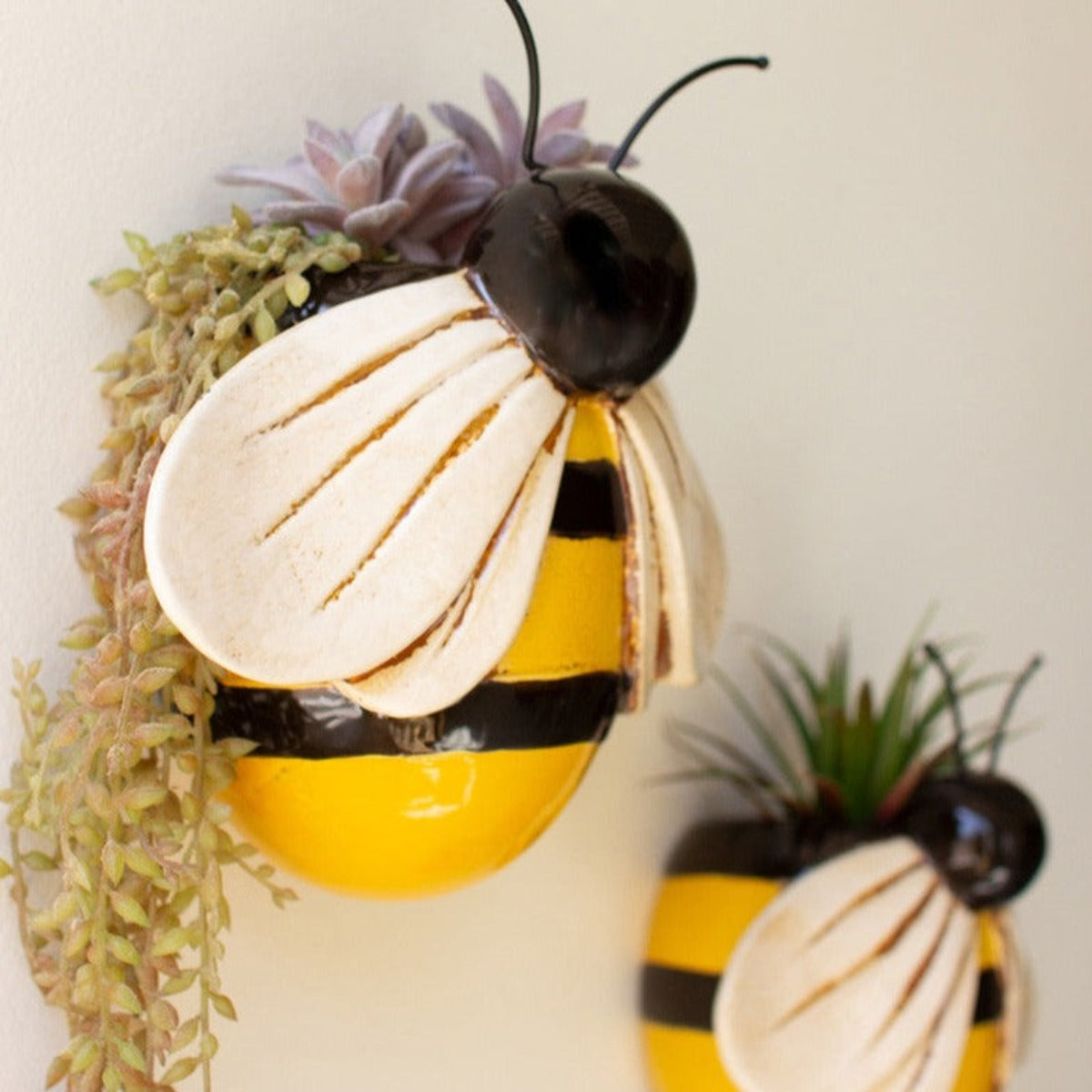 bee hanging planter Bee Buddies Wall Planters - Set of 2 Ceramic Bees | Whimsical Wall Decor