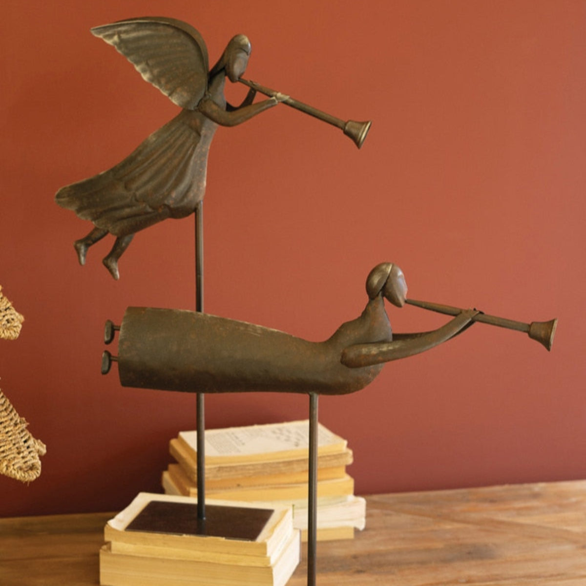Angels In Flight Statue Harmony in Flight Angel Sculptures | Metal Holiday Angel Set - Iron Accents