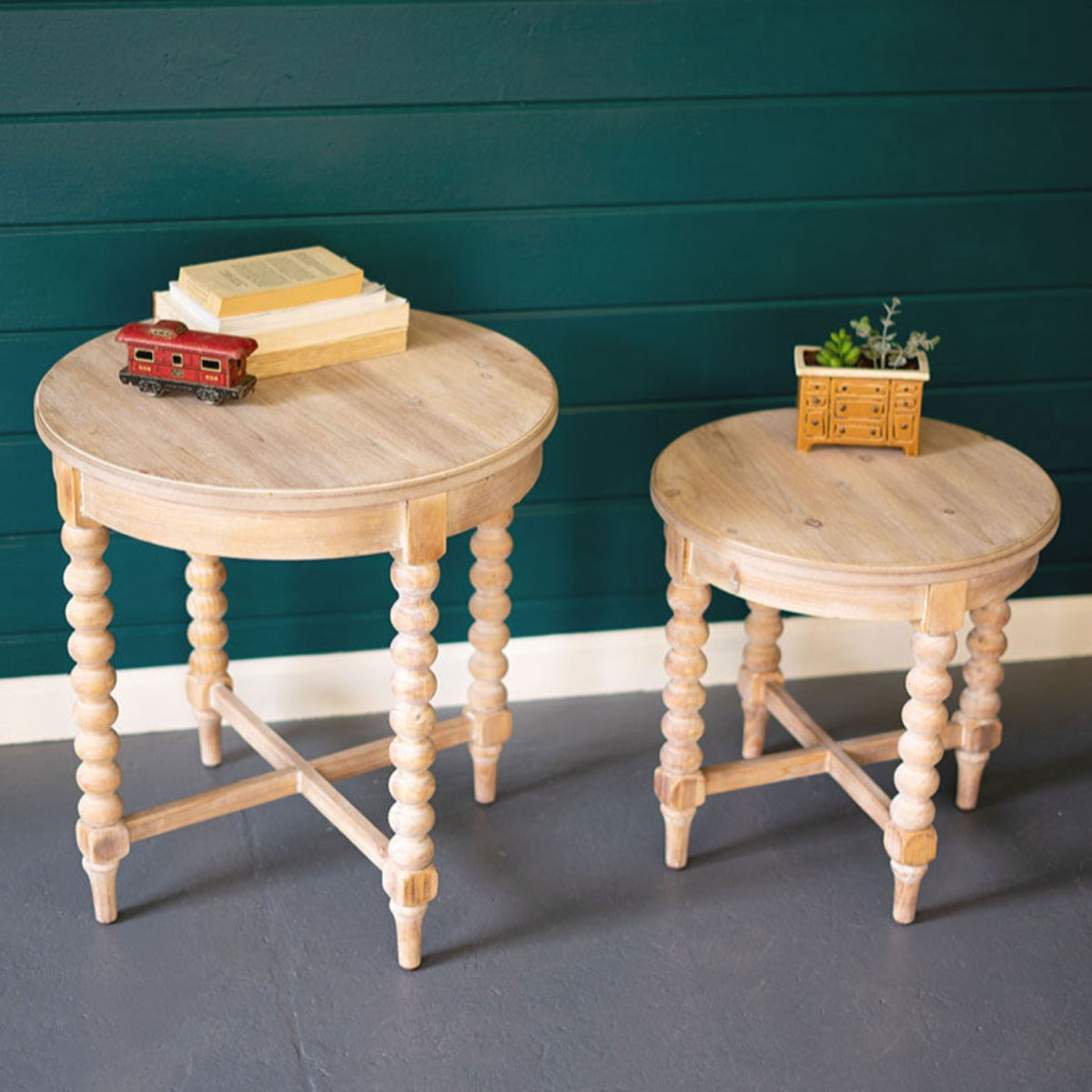 Turned Elegance Wooden Table Duo