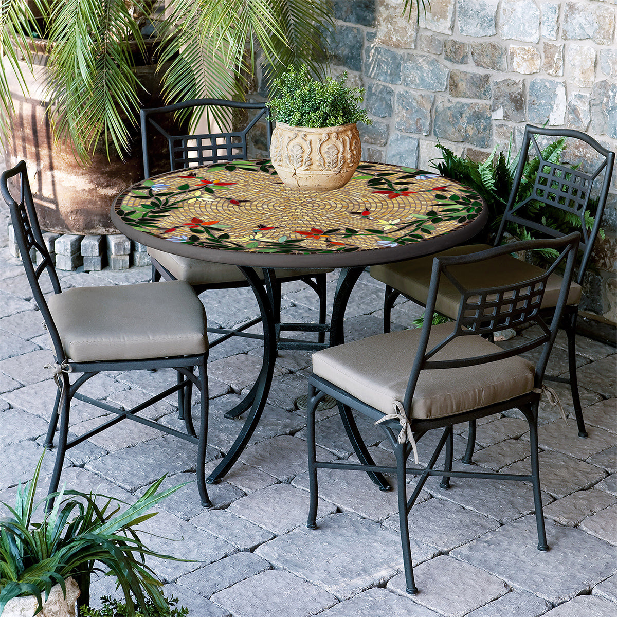Caramel Hummingbird Mosaic Patio Table-Iron Accents