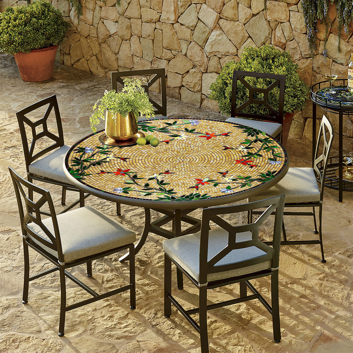 Caramel Hummingbird Mosaic Patio Table-Iron Accents